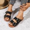 Fashion Slippers Women 2025 Spring and Summer New Round Head Soft Sole Women's Shoes Double Buckle A Word Outside To Wear Beach Slippers