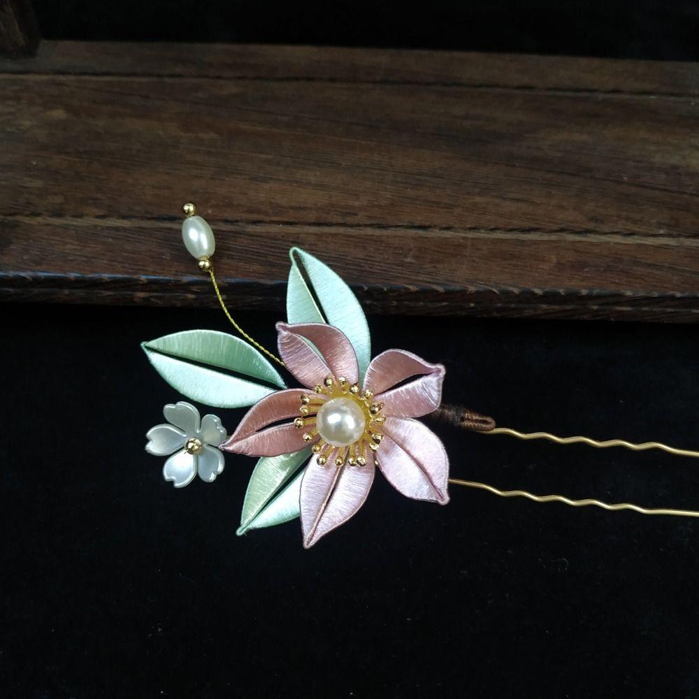 Hair Comb Velvet Flower Hair Clip U Shape Hanfu Headwear  for Women