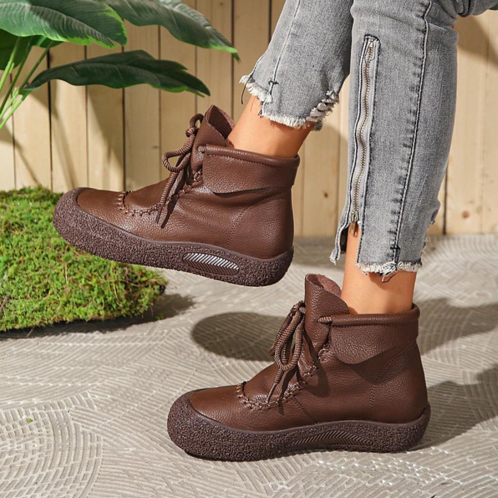 Leather Boots, Single Boots, Women's Shoes, Casual Shoes, Thick Soled Shoes, Comfortable, Lace Up Shoes, Short Boots, Women's Boots