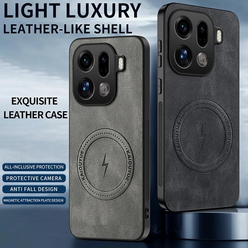 Hülle für OPPO Find X9 Pro Luxus PU-Leder Matte Haut Schützende Magnetische Magsafe Rückabdeckung für OPPO Find X9pro FindX9 Hülle