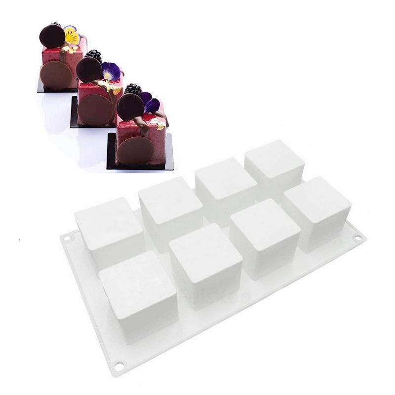 1 Pc 8 Square Silicone Mold, Three-dimensional Rubik's Cube Mousse Dessert Pudding Mold, Jelly Ice Cube Mold, Candle Mold