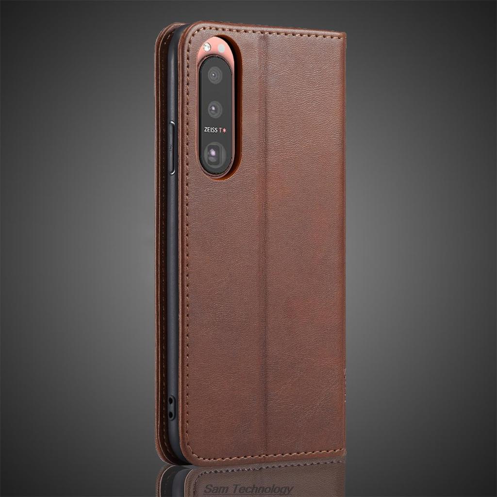Magnetisk tiltrekning Lærveske for Sony Xperia 5 III XQ-BQ52 BQ62 BQ72 Hylster Flip Cover Etui Lommebok Telefonvesker Fundas Coque