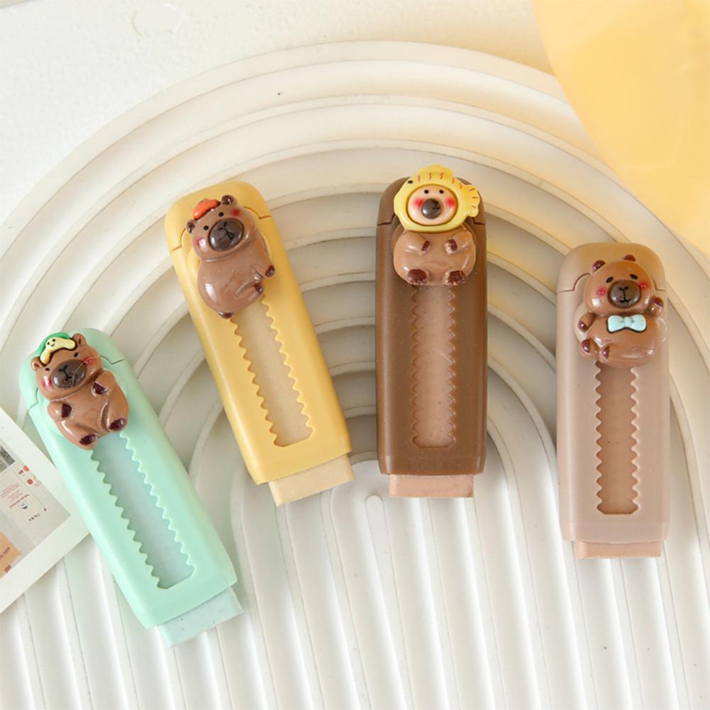 Kawaii Push Pull Capybara Eraser Soft School Supplies Clean Mess Free Stationary Office Student Rubber Eraser For Kids Gift