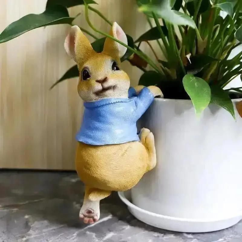 New Cute Rabbit Flowerpot Decoration Home Rabbit Sculpture Decoration Outdoor Garden Resin Animal Statue Tree Branch Decoration