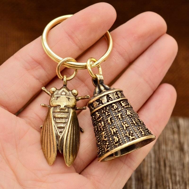 Six-character Mantra Bell Keychain Creative Key Ring Heart Sutra Copper Bell Pendant Bag Charm Accessories Lucky Gift