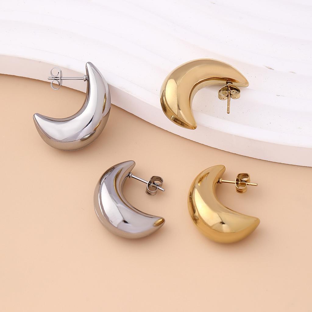 Smooth Geometric Hollow Crescent Stud Earrings Women European American Minimalist High-end Fashion Ear Jewelry Gift