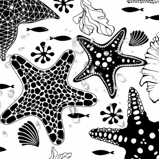 EOBTAIN Black and White Nautical Shower Curtain for Bathroom Summer Starfish and Seaweed Abstract Underwater Fabric Shower Curtain with 10 Hooks