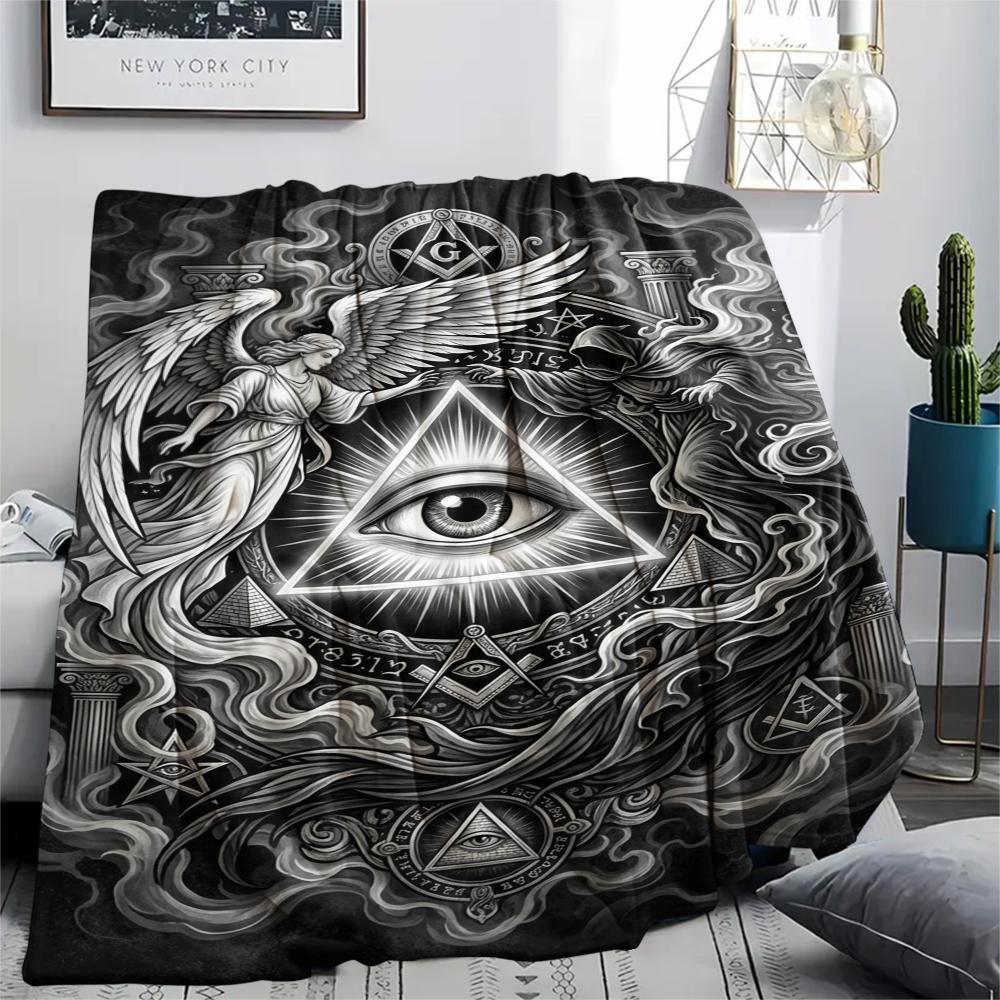 1Pc Knowing Eye Print Flannel Blanket, High quality Comfortable for All Seasons, Home Decor, Warmth and Comfort, Perfect for Christmas Gifts W136
