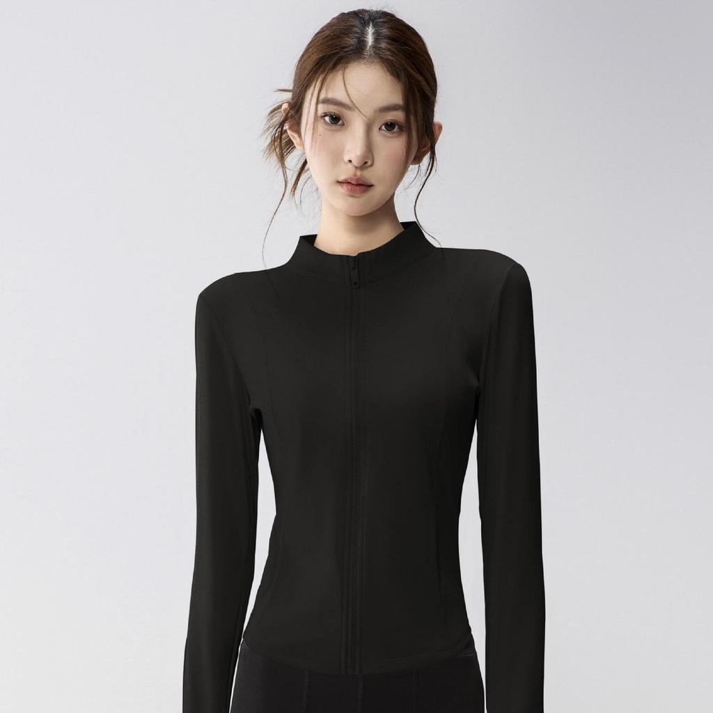 Full-Zip Yoga Suit with Pockets: Slimming Long Sleeve Top for Running & Fitness