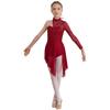 Child Girls Lyrical Dance Dress Ballroom Dancing Costumes Gymnastics Leotard with Asymmetrical Skirt for Figure Skating Dance Wear