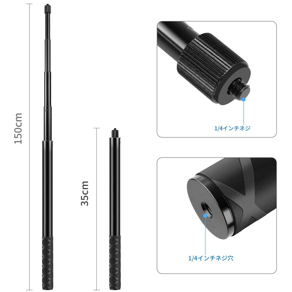 PULUZ Bike Camera Mount 150cm Extended Selfie Stick with Quick Release and Two Sturdy Double Clamps for Stable Compatible with Action Ace GoPro HERO12