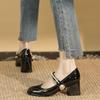 Fashion Luxury Pearl Beaded Strap Mary Janes Woman Block High Heels Shoes Bridal Wedding Pumps Ladies Wedges Tacones Mujer Dress Bombas