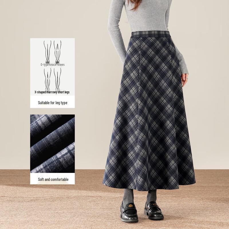 Women's Retro Plaid Wool A-Line Skirt