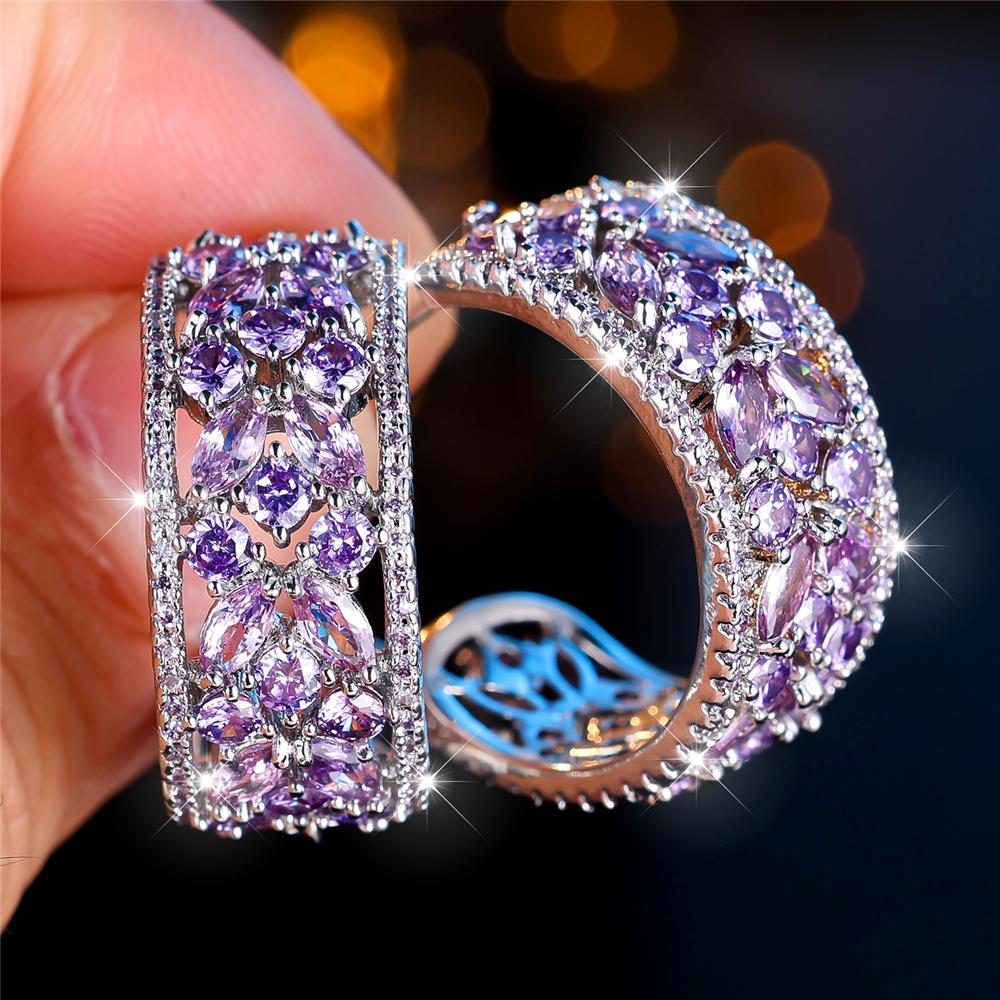 Luxus Damen Rot Grün Regenbogen Zirkon Kristall Stein Steckerohrringe Großer Anhänger Silberfarbe Hochzeit Europäischer Schmuck Für Frauen