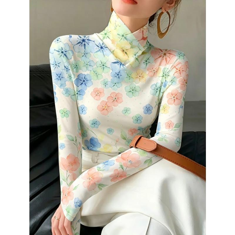 Lady's Sexy High-neck Long-sleeved T-shirt, Soft Texture for Autumn and Winter Tops, Machine Washable