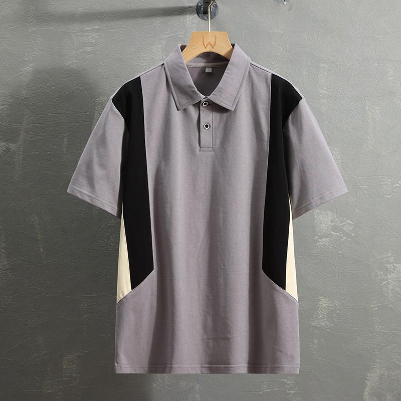 Men's Color Block Short Sleeve Polo Shirt, Casual Top with Contrast Panel Detail, Regular Fit Streetwear Style for Daily Wear