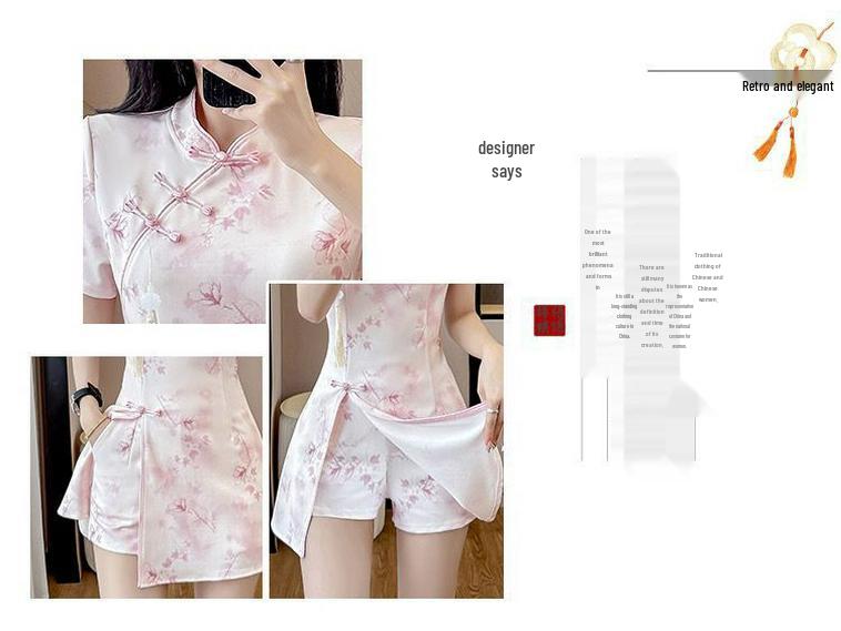 2026 Chinese Style Qipao Two-Piece: Short Sleeve Top & Shorts Set