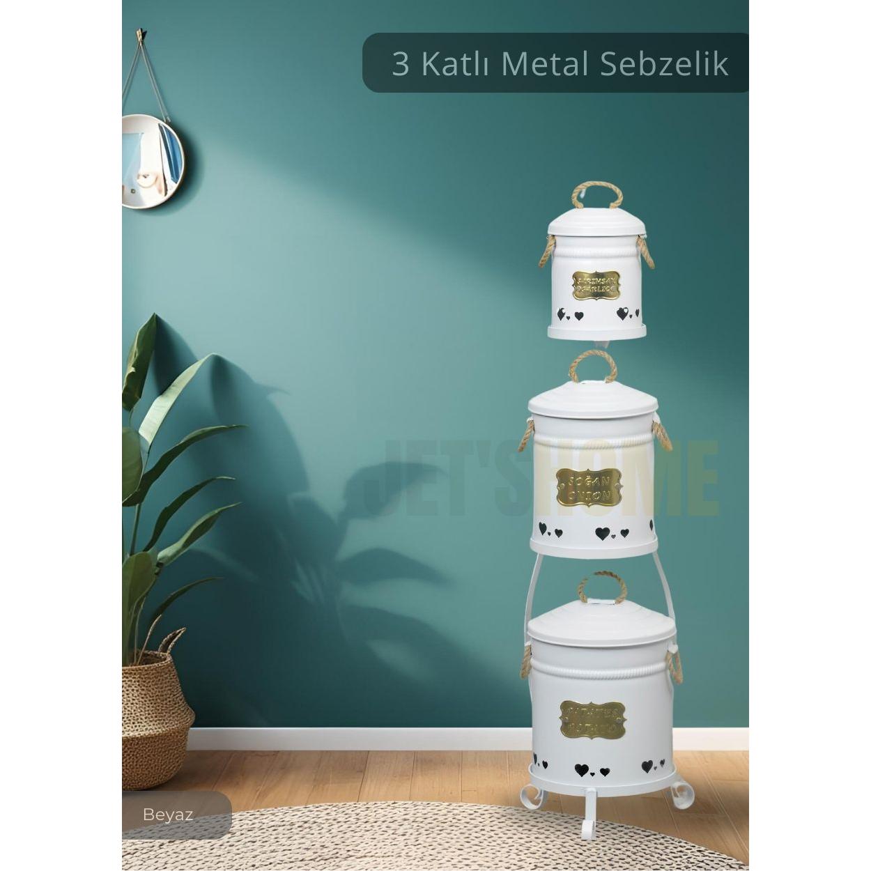 

Potato Onion Garlic Bucket 3 Tier Vegetable Rack Stainless Organizer Potato Onion Basket White