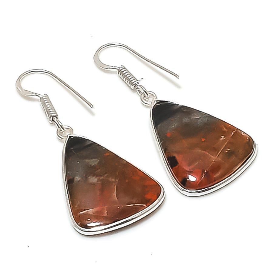 Natural Red Snakeskin Gemstone Handmade 925 Sterling Silver Earring 1.65  AE-11545