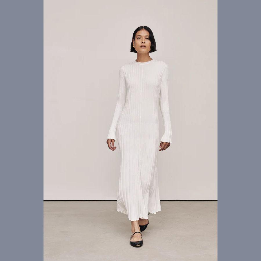 

Tossy Кружевное Платье Макси Женское Вязаное Осень Высокая Талия Мода Пэчворк Длинный Рукав Свободное Однотонное Платье Бандажное Вязаное Платье XS белый