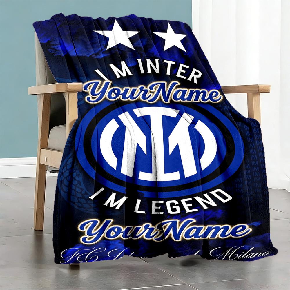 Inter Milan Personalized Text Blanket Multi-purpose Customizable Blanket Ultra-Soft Perfect for Nap Chair Office Chair Couch Ideal for All Seasons