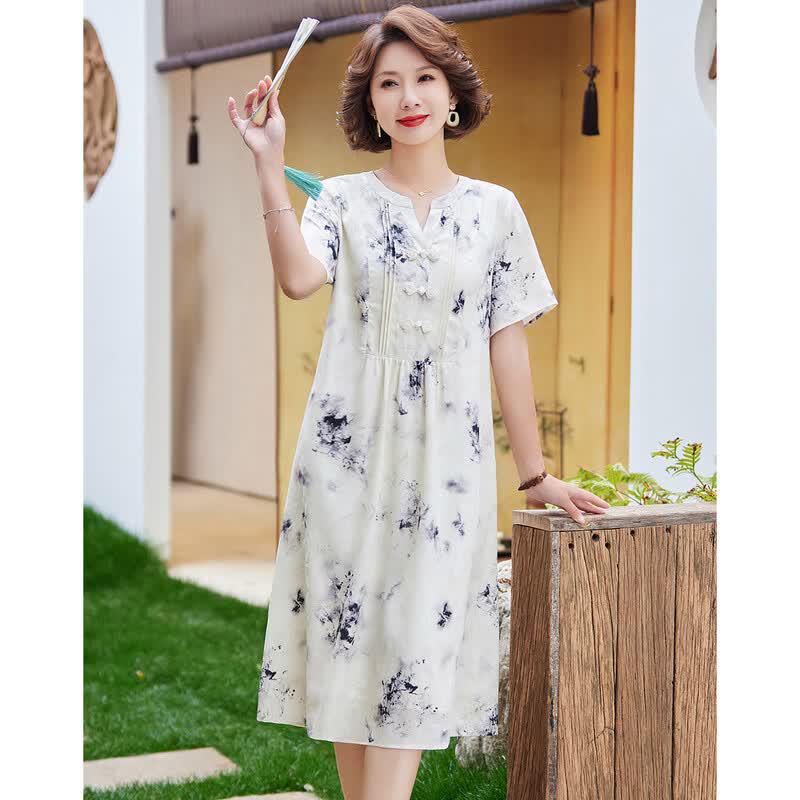 Pasit Mom s New Chinese Style Ink Print Midi Dress 2XL