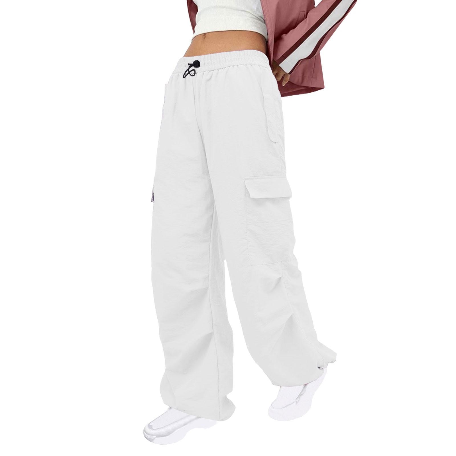 

Женские повседневные однотонные прямые повседневные брюки с эластичной резинкой на талии и карманами XL белый