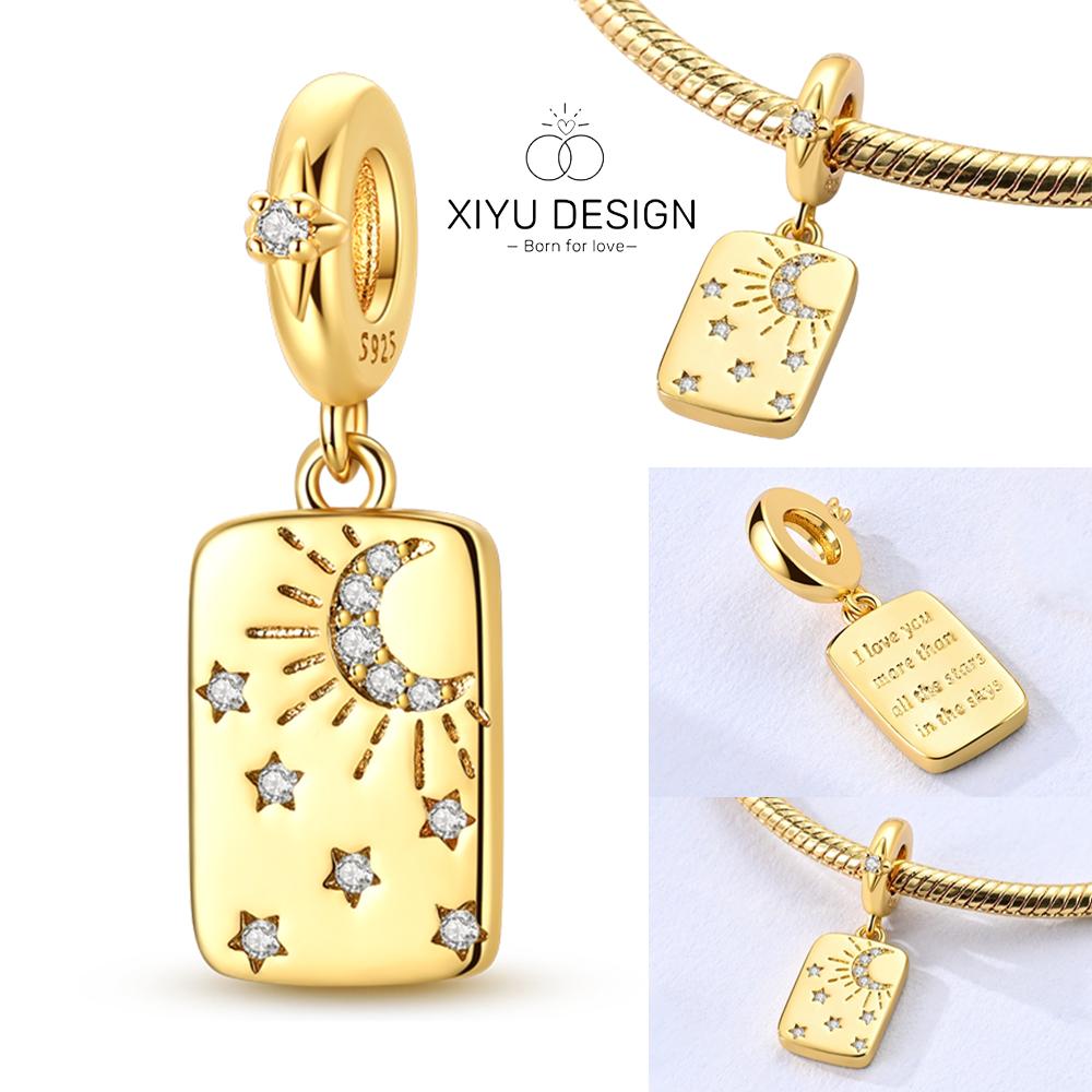 

Copper Golden Star Moon Sparkling Pendant Designed Original Beads For Jewelry Making Charms Bracelet Necklace Women Gift белый