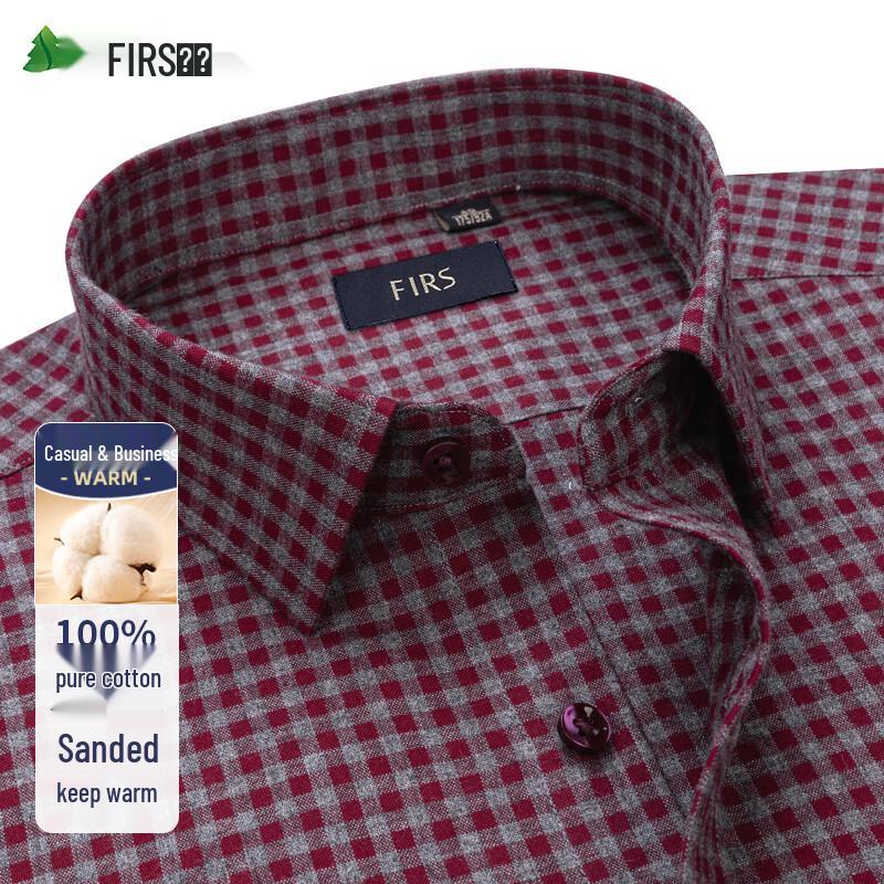 FIRS Men s Pure Cotton Brushed Plaid Long Sleeve Shirt 42