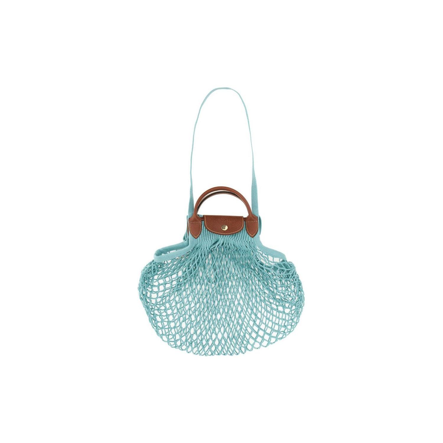 Longchamp Le Pliage Filet 38 Hollow Snap Closure Cotton And Leather Shoulder Crossbody Tote Bag Women tote bag Lagoon-Blue 10121HVHP65 Lagoon Blue