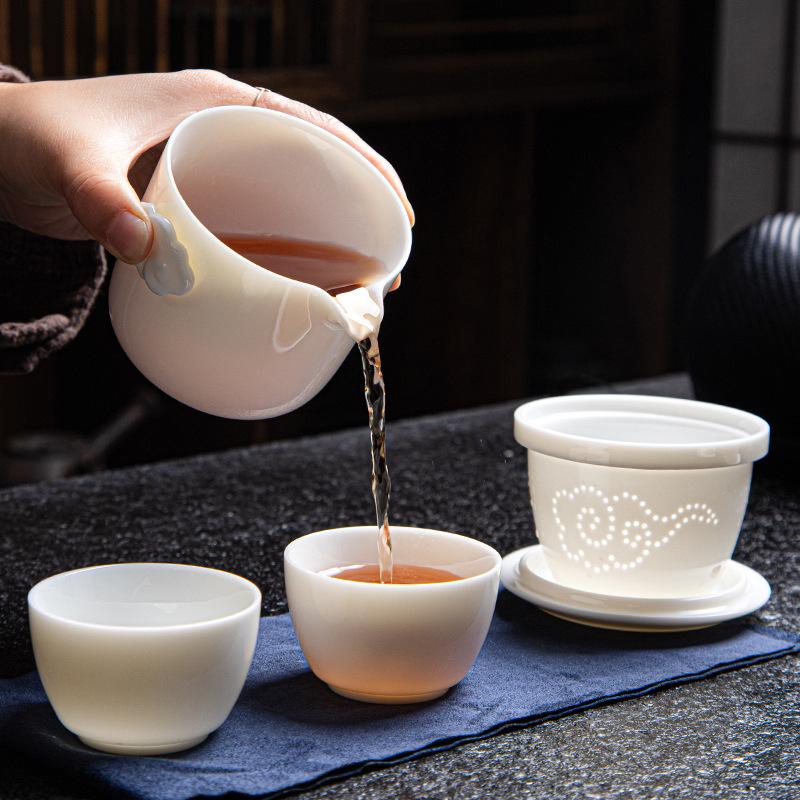 Yangzhi Jade Cloud Travel Set White Porcelain Brewing Quick Cup One Pot Two Three Cups Small Gift Portable Tea Bag
