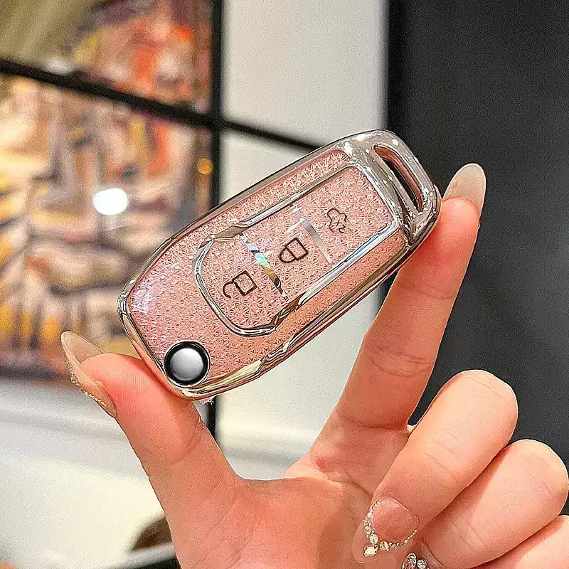 Crystal Pink For Ford Figo Mondeo 5 Ecosport Puma Fiesta Mk8 Everest Ranger Car Key Case Cover Keychain Accessories