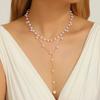Women's Long Imitation Pearls Necklace with Sexy Tassel - Elegant Simple Pearl Jewelry Accessory