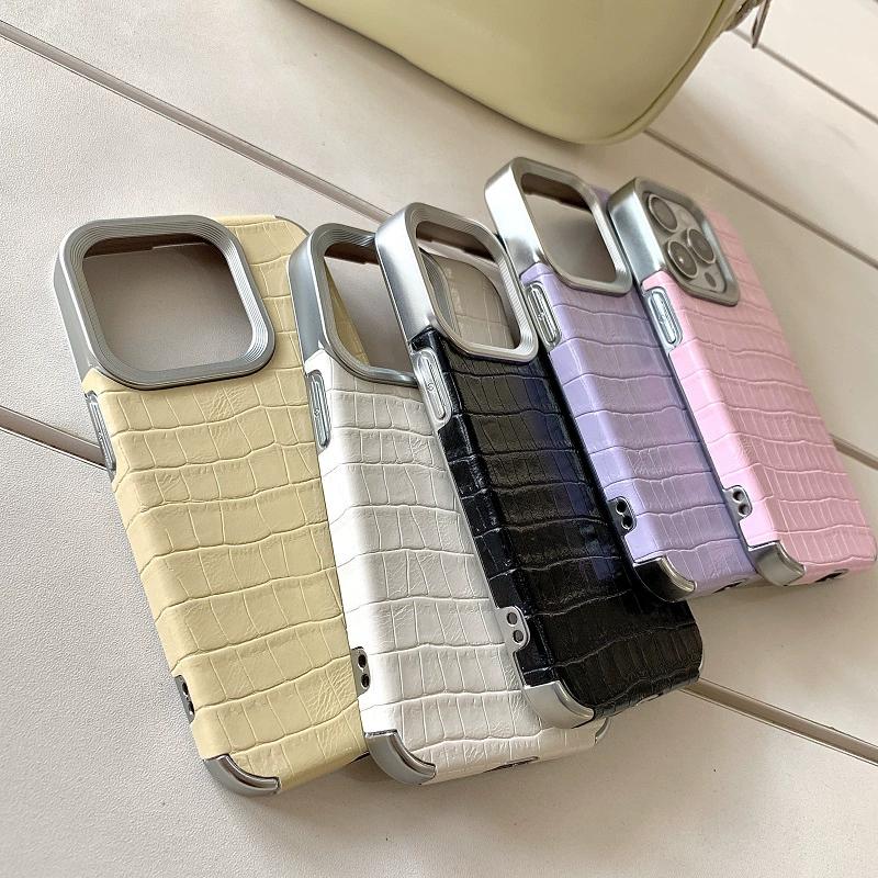 Alligator Leather Pattern Suitable for IPhone16 Mobile Phone Case All-inclusive 15promax Solid Color 14 Retro 13/12/11 Couple All-inclusive Anti-drop
