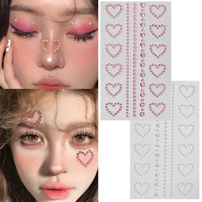 3D Face Jewelry Crystal Diamond Tattoo Stickers DIY Women Eyes Face Body Pink Heart Rhinestones 3D Makeup Art Stage