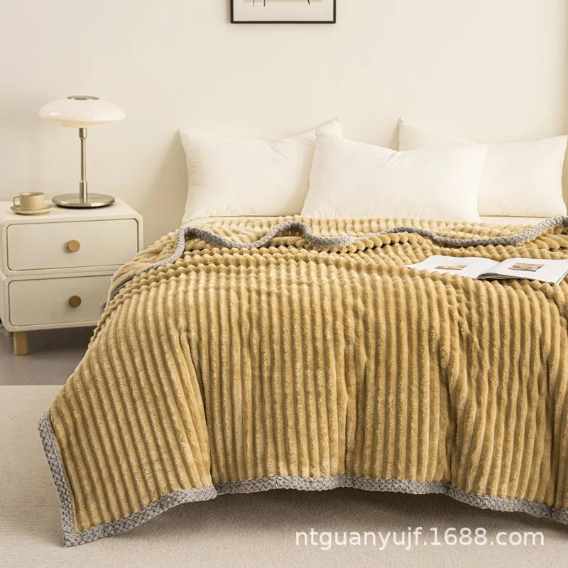 

Молоко класса А Бархатное полосатое одеяло Четыре сезона Универсальное Однотонное Утолщенное Многофункциональное Офисное Одеяло для кондиционера 200x230cm 1pcs имбирный