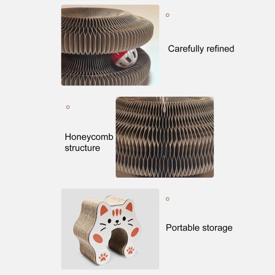 Flexible Accordion Cat Toy Changeable Cat Scratching Board with Bell Ball Portable