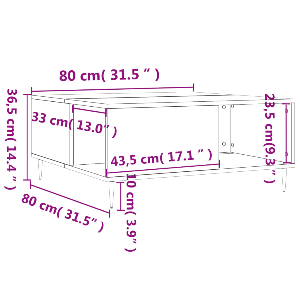 White Coffee Table 80x80x36.5 cm Engineered Wood
