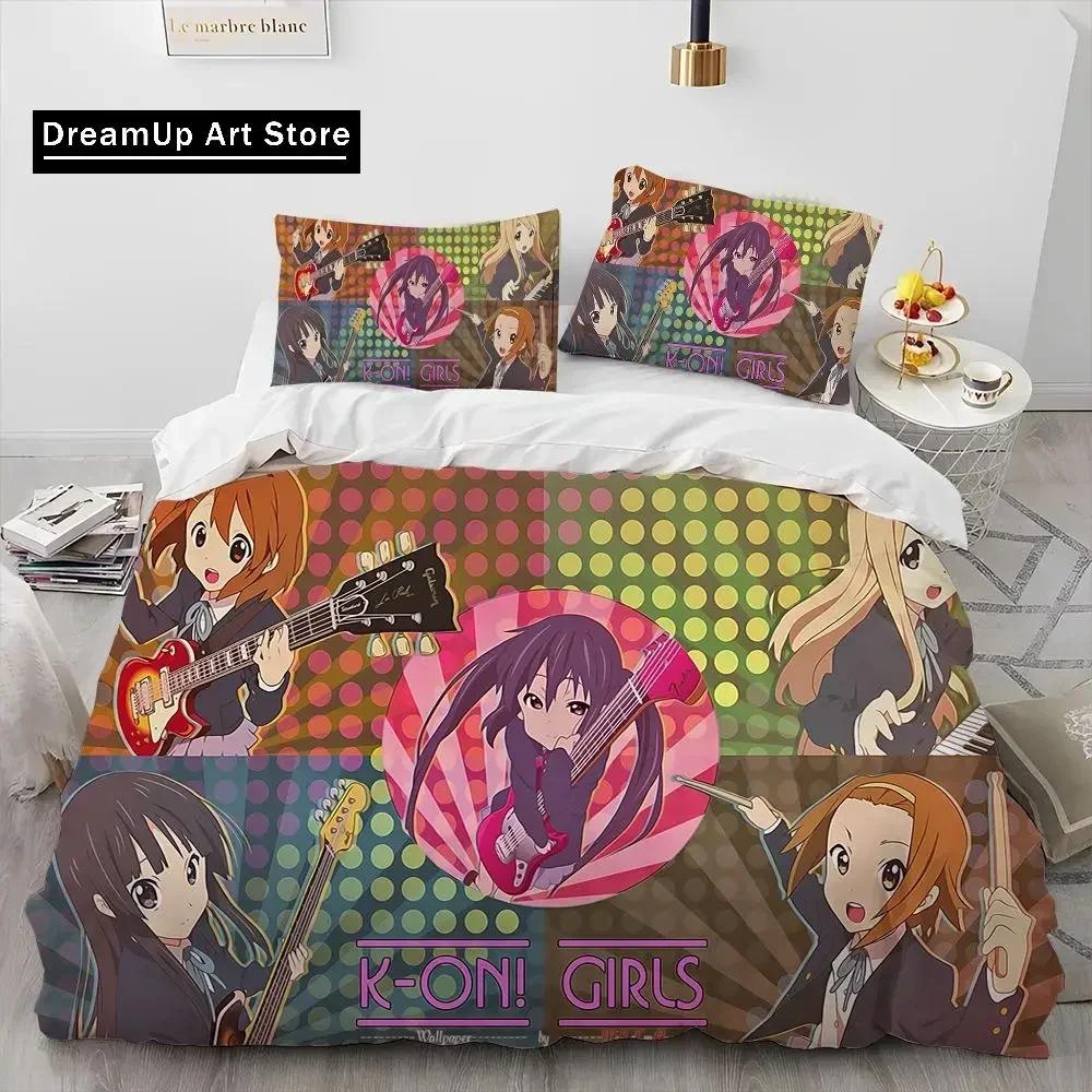 Set Biancheria da Letto Copripiumino Trapuntato 3D K-ON Cartone Animato Carino Lolita Kawaii per Ragazze, Copripiumino Set Letto Coperta Federa, Set Biancheria da Letto Matrimoniale