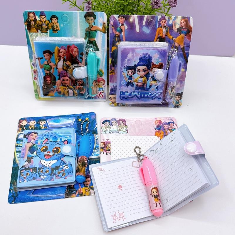 Portable Mini Demon Hunters Cartoon Notebook with Ballpoint Pen Pocket Small Book Student Reward Stationery Gift