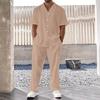 2026 Men's Casual Button-Down Shirt & Long Pants Set - Short Sleeve, Ideal for Commute & Daily Outings