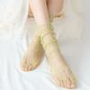 Black Floral Mesh Lace Medium Socks Women'S Sexy Hollow Stockings Japanese Lolita Charm Girls White Princess Hosiery Sox