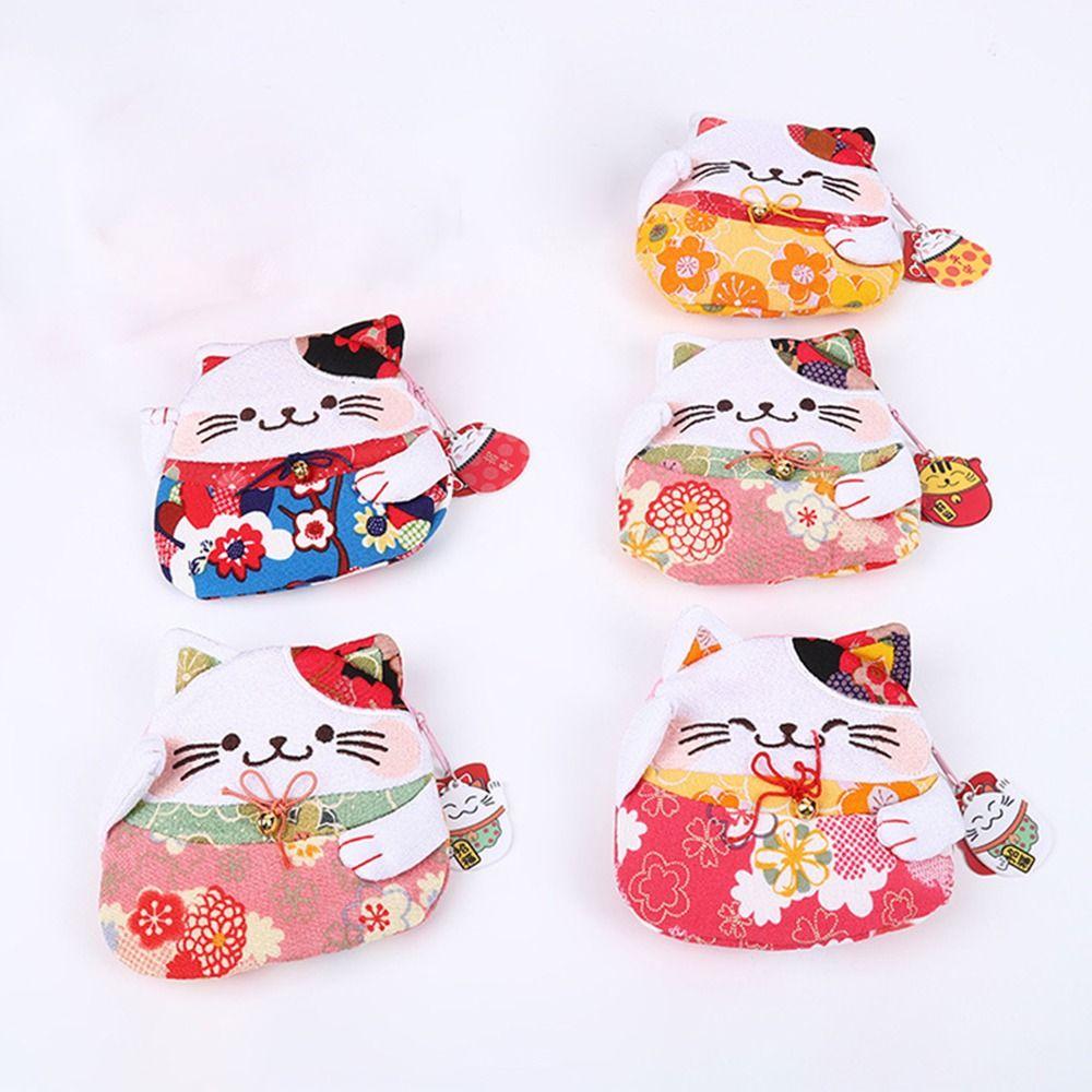 Zipper Lucky Cat Clutch Bag Japanese Style Card Holder Fashion Design Maneki Neko Coin Purse Men