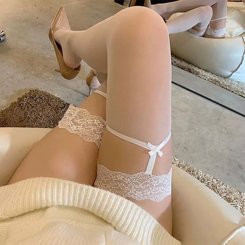 Women's Suspender Stockings with Lace Bows Japanese Lolita Hotsweet Thigh High Stockings Tights