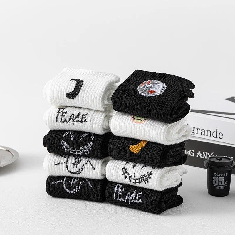 5 Pairs of Men's/women's Long Socks Made of Cotton, Soft and Breathable. Spring and Summer Couple DEVIL'S Mid Length Socks