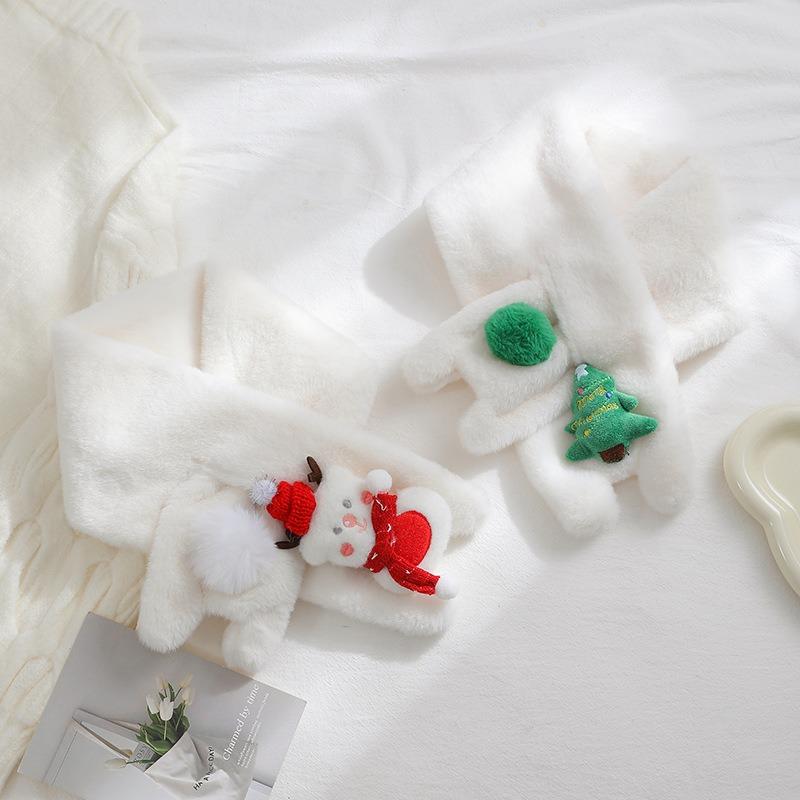 Cute Christmas snowman scarf women's winter thickened warm cycling with windproof scarf versatile fluffy scarf
