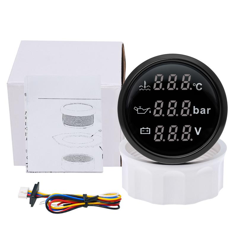 Blauer LED Digitaler 52mm Messgerät mit Alarm 0~120℃ Wassertemperaturanzeige+Öldruck+Spannung mit Öl-/Wassertemperatursensor
