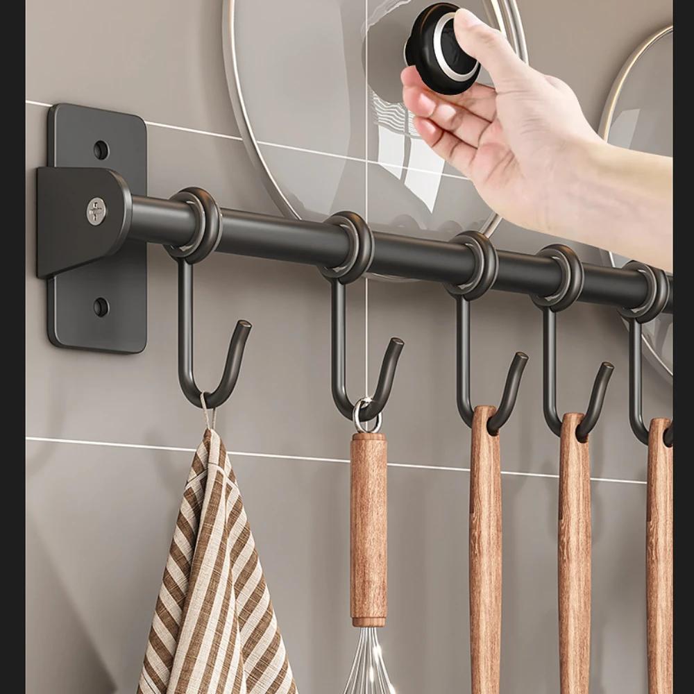 Kitchen Hook Rack Stainless Steel Wall Shelves Storage Utensils Holder Kitchen Accessories Organizer Wall Storage Rack No Punch