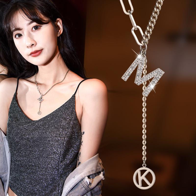 Short Trendy Mk Letter Tassel Necklace With Eyecatching Design Geometric