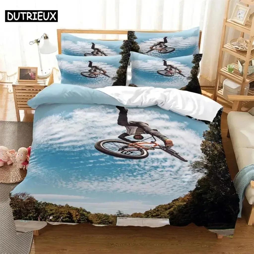 

Comforter Bike Race Bedding 3-Piece Digital Printing Cartoon Plain Weave Craftfor North America And Europe Bedding Set Queen Comforter (quilt)-EU Single(135*200cm)3pcs